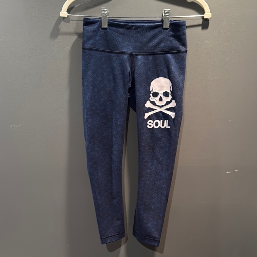 Women Soulcycle Skull Print Leggings - Navy Blue